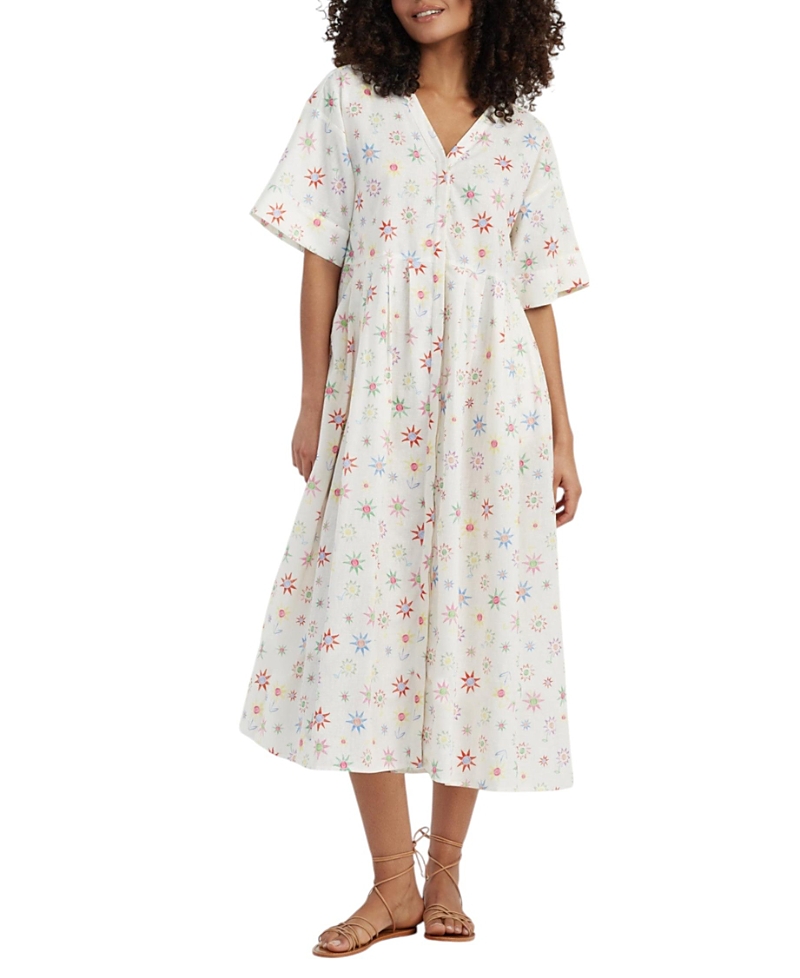 Chinti & Parker Cream Linen-cotton Etoile V-neck Sundress In White
