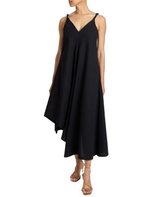  Kourt Asymmetric Sleeveless Linen Blend Midi Billow Dress