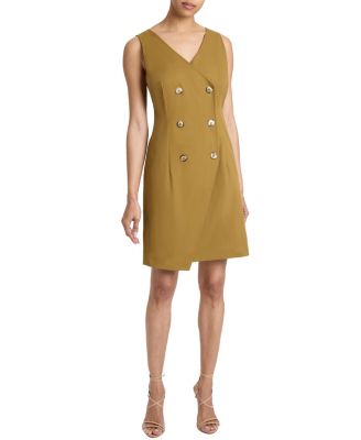 DEE Sleeveless Double Breasted A-Line Dress with Asymmetric Skirt Panel in Stretch Cotton