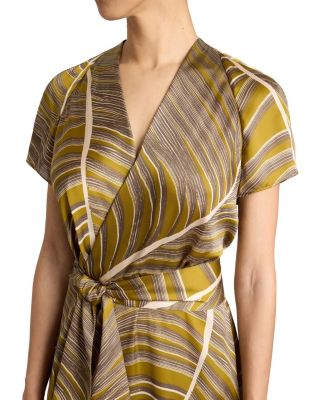 HALEY Cap Sleeve Faux Wrap Hi Lo Midi Dress in Printed Charmeuse