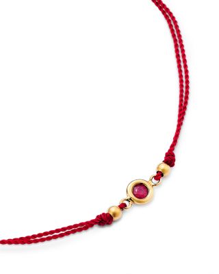 14K Yellow Gold Floating Ruby Solitaire Cord Slider Bracelet