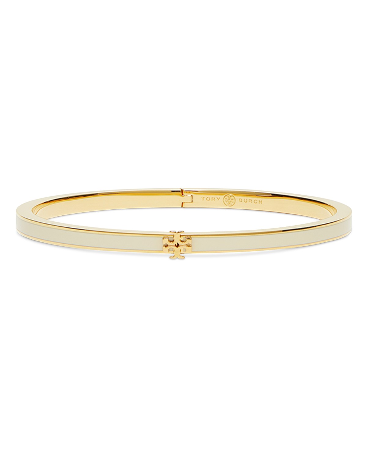 Tory Burch Kira Logo Color Inlay Bangle Bracelet in 18K Gold Plated in Pink/Gold