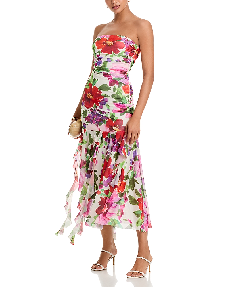 AQUA FLORAL MESH MIDI DRESS - EXCLUSIVE