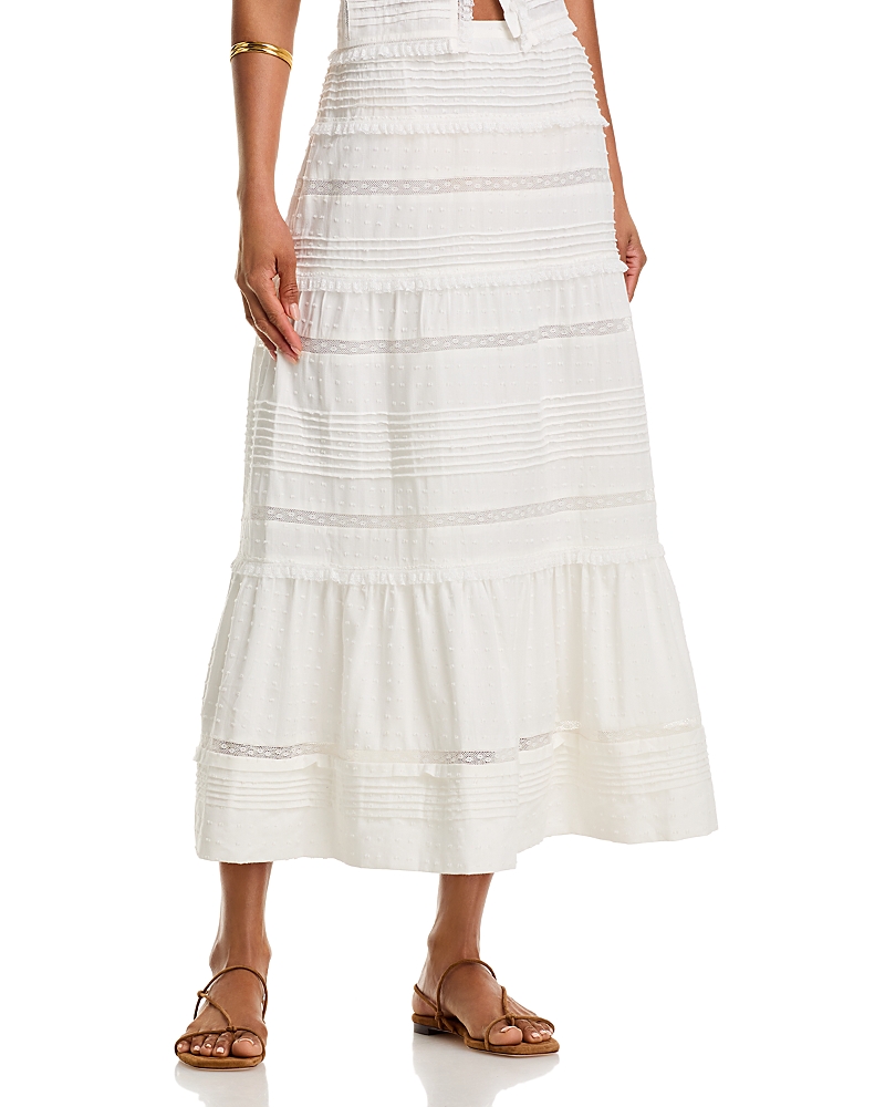 AQUA PINTUCK LACE INSET MIDI SKIRT - EXCLUSIVE