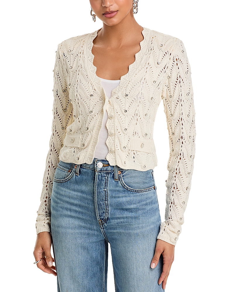 GENERATION LOVE BLAKE CRYSTAL POINTELLE CARDIGAN SWEATER