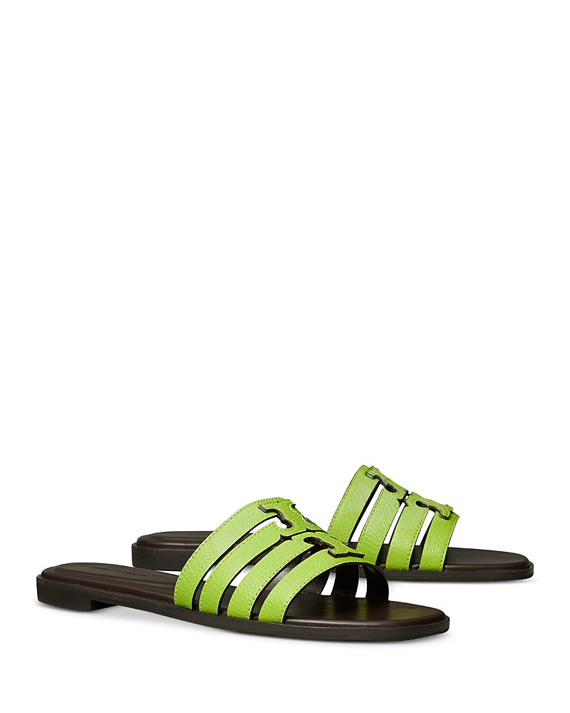 Tory Burch Strappy Flat Sole Open Toe Slippers In Green