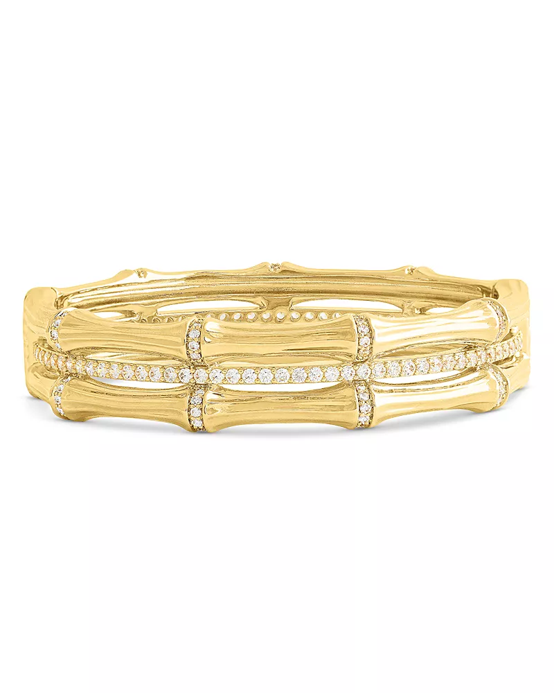 Anabel Aram Pave Bamboo Stacked Bangle Bracelet in 18K Gold Plated
