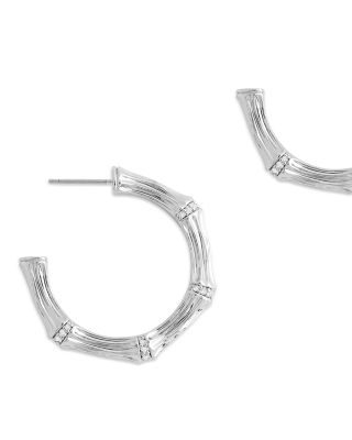 Pav&eacute; Bamboo Medium Hoop Earrings in 18K Gold Plated