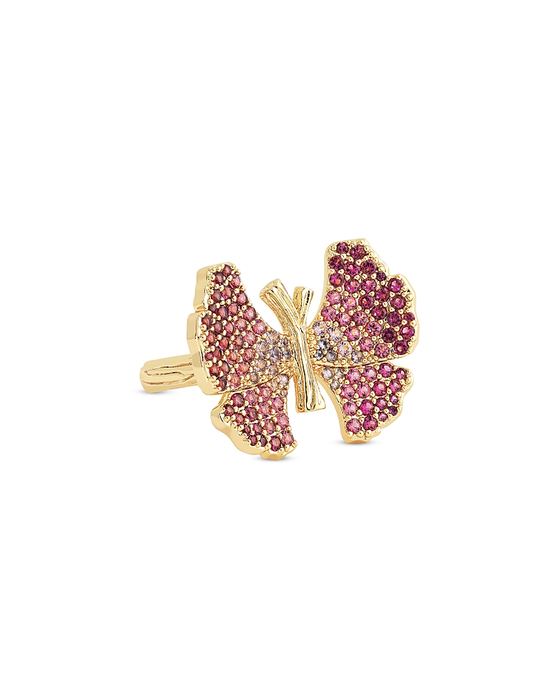 Anabel Aram Pink Pave Butterfly Cocktail Ring In 18k Gold Plated