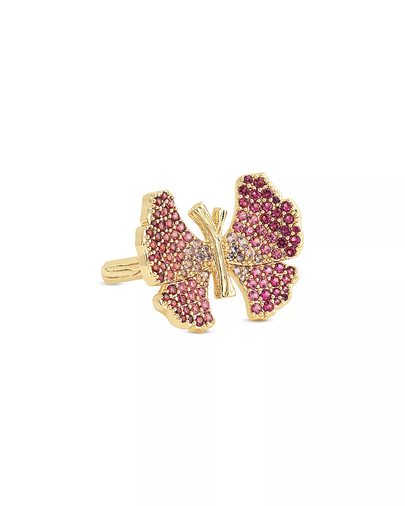 Anabel Aram Pink Pave Butterfly Cocktail Ring in 18K Gold Plated