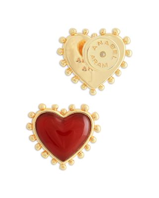 Heart Stone & 18K Yellow Gold Plated Stud Earrings, 0.5"L