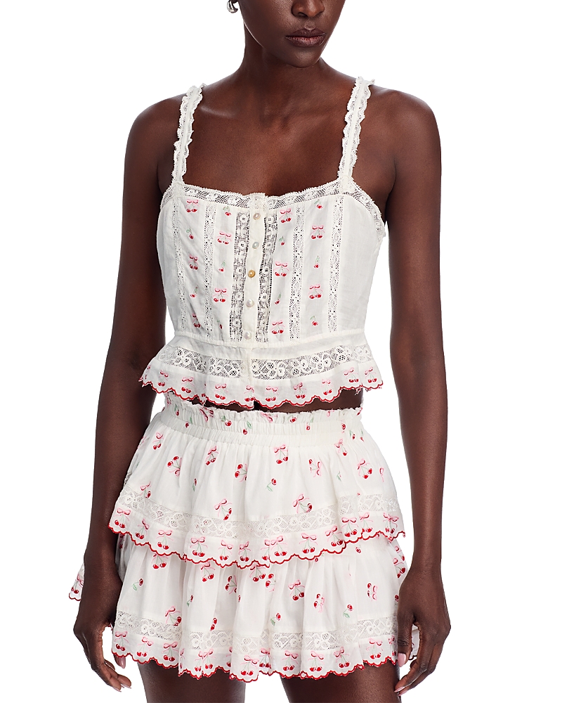 Loveshackfancy Vietta Cherry Embroidered Lace Cotton Crop Tank