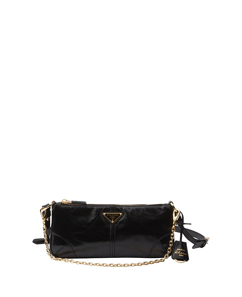 Prada Re-edition 2002 Medium Leather Shoulder Bag In Black