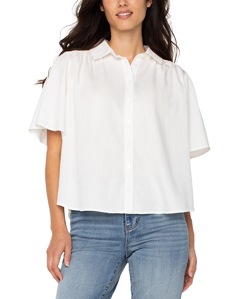 Liverpool Los Angeles Petite Elbow-sleeve Button-front Blouse In White