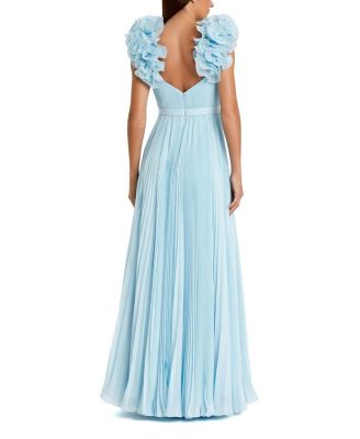 Pleated Organza Gown with Ruffle Straps