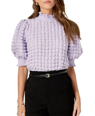 Women's Textured Mock Neck Short Sleeve Blouse