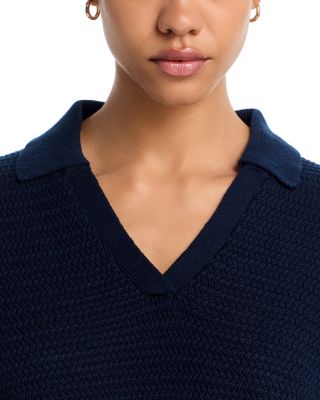 V Neck Collar Short Sleeve Sweater