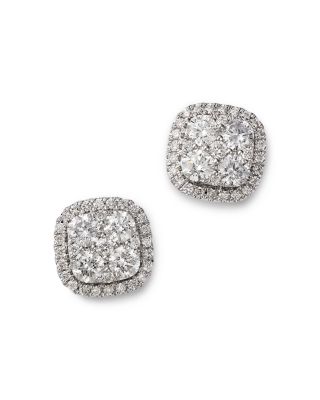 Diamond Halo Cluster Stud Earrings in 14K White Gold, 1.50 tcw