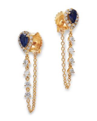 Bloomingdale's Fine Collection - Sapphire & Diamond Chain Hoop Earrings in 14K Yellow Gold