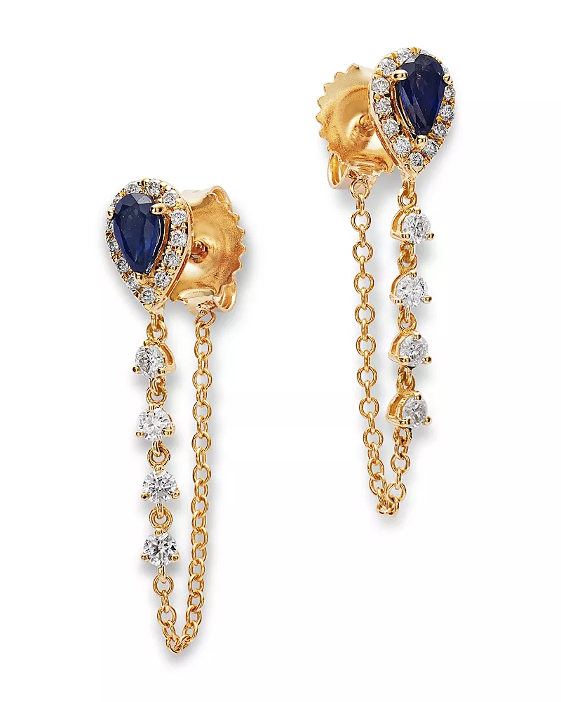 Bloomingdale's Fine Collection Sapphire & Diamond Chain Hoop Earrings in 14K Yellow Gold