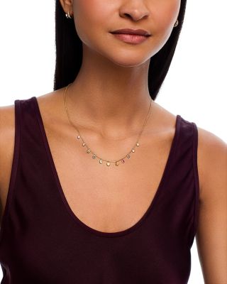 Rainbow Sapphire Bezel Drop Station Necklace in 14K Yellow Gold, 18"
