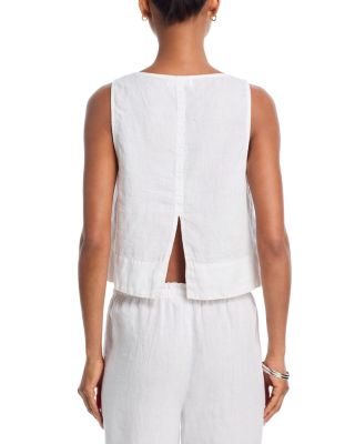 Linen Boat Neck Split Back Top