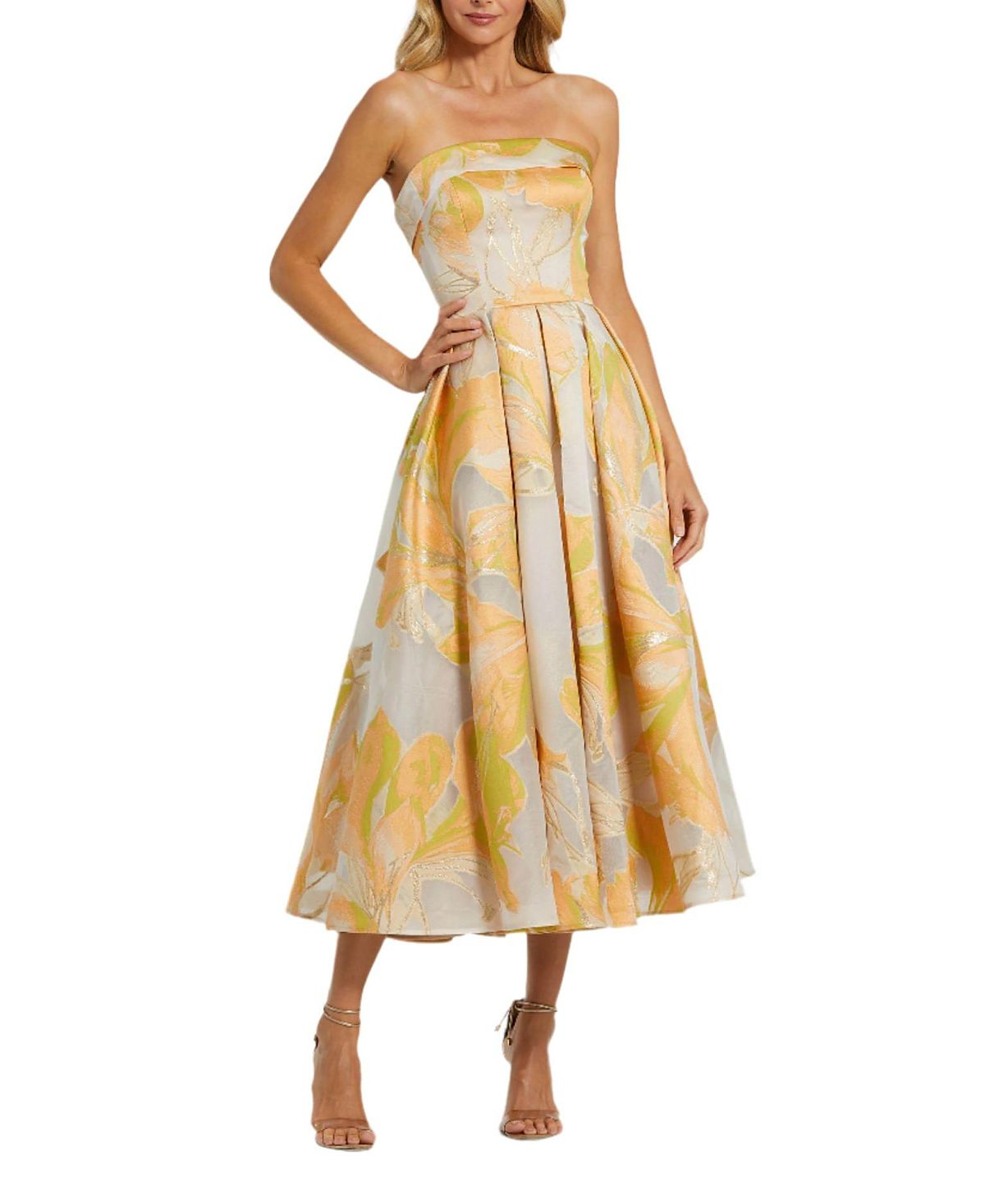 Mac Duggal Strapless Brocade Midi Dress with Pockets