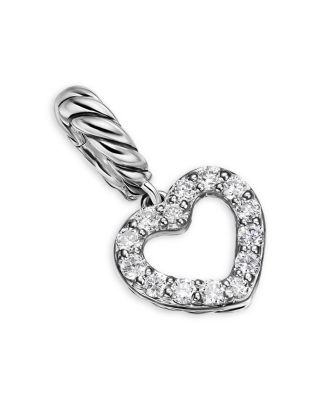 Micro Pav&eacute; Open Heart Amulet in Sterling Silver with Diamonds, 6.8mm