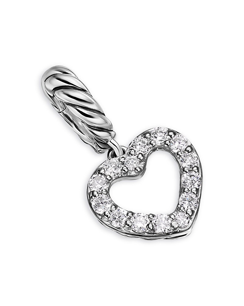 David Yurman Micro Pave Open Heart Amulet in Sterling Silver with Diamonds, 6.8mm