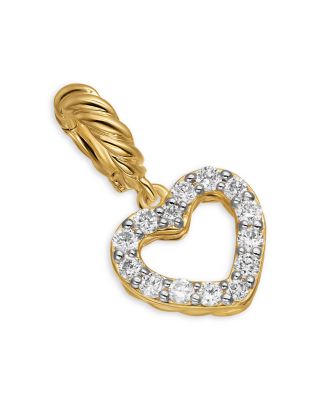 Micro Pav&eacute; Open Heart Amulet in 18K Yellow Gold with Diamonds, 6.8mm