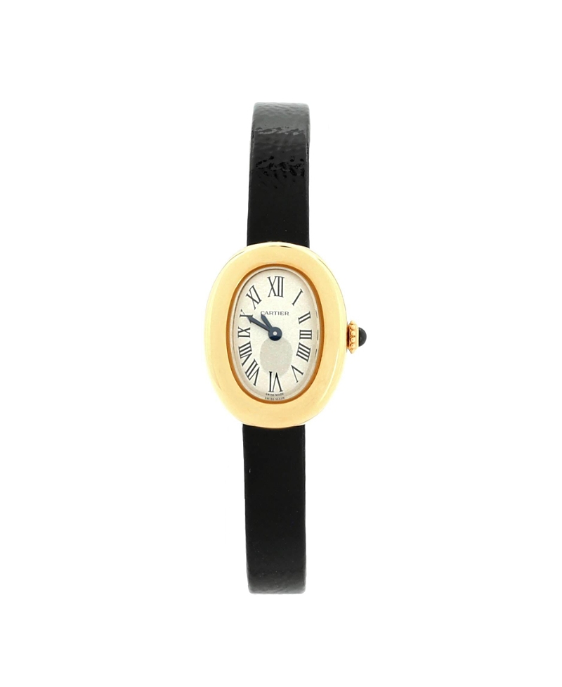 Shop Pre-owned Cartier Cartier Baignoire Quartz Watch In Gold And Leather 18mm