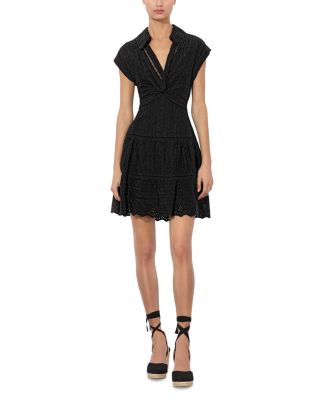 Mila Eyelet Deep V Neck Dress
