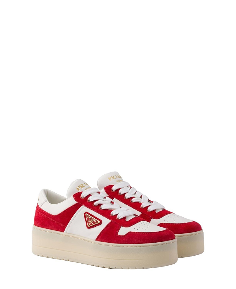 Shop Prada Women's Downtown Bold Nappa Leather And Suede Sneakers In Red