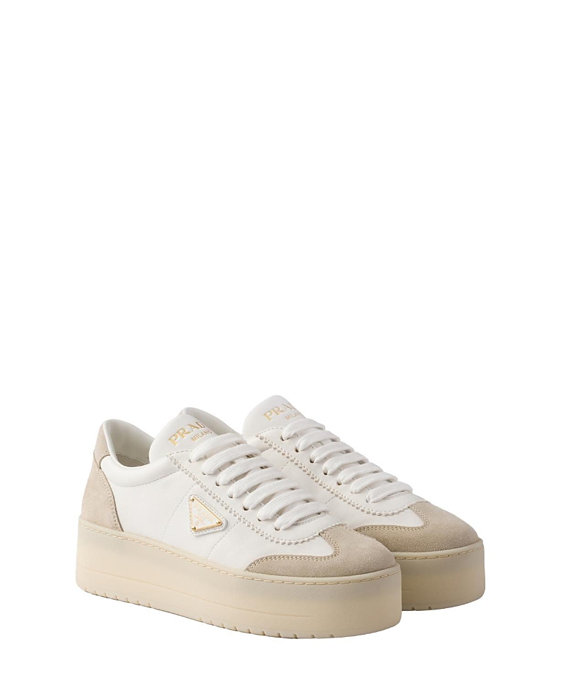 Prada Downtown Bold Nylon And Suede Sneakers In Transparent