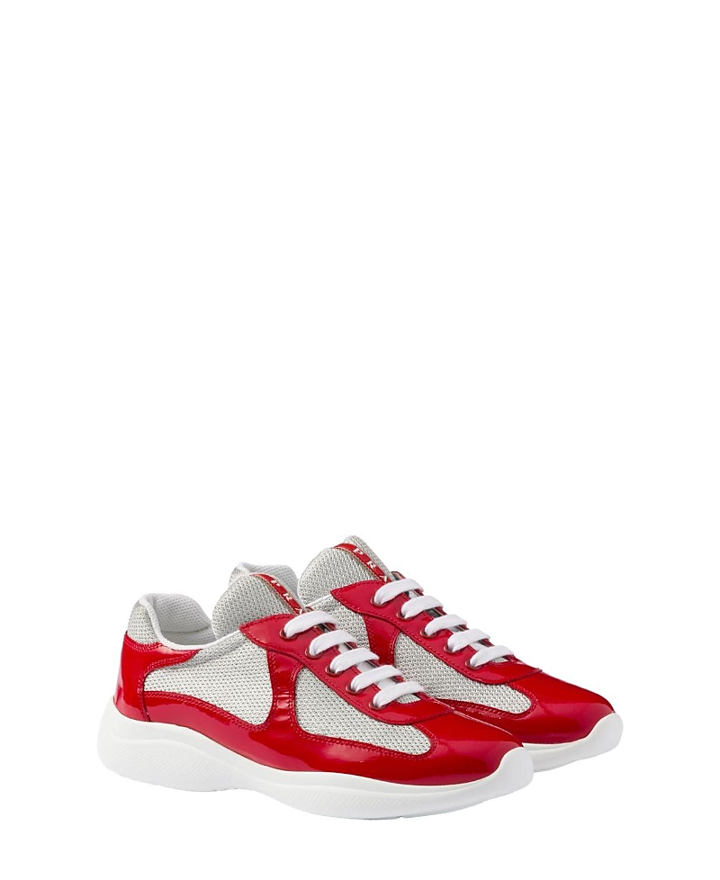 Prada America's Cup Vernice Patent Runner Sneakers In Red