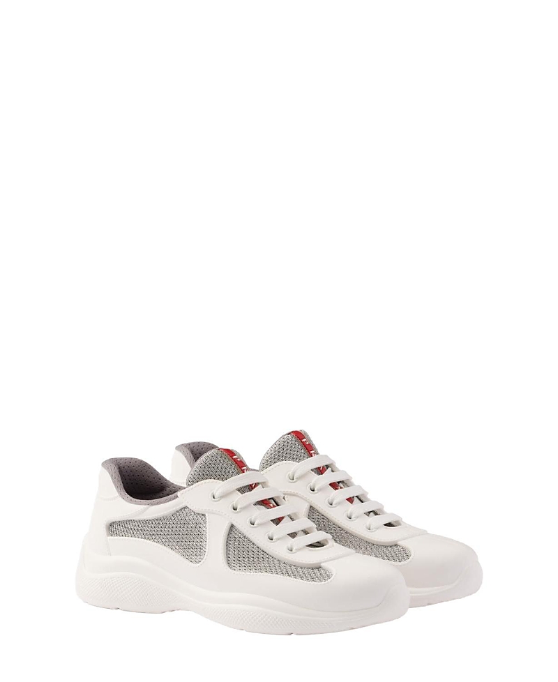 Prada White Lace Up Sneakers In White