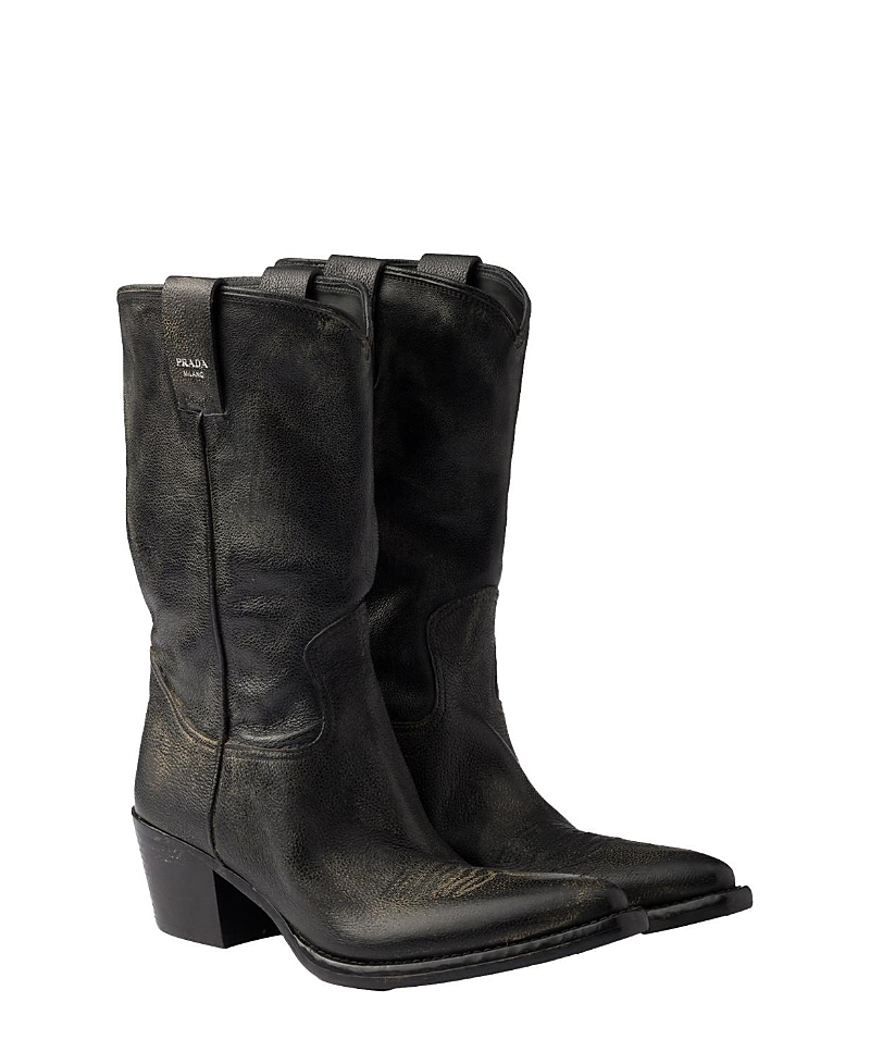 Prada Pointed Toe Boots In Black