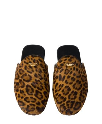  Women's Leopard-Print Leather Mules