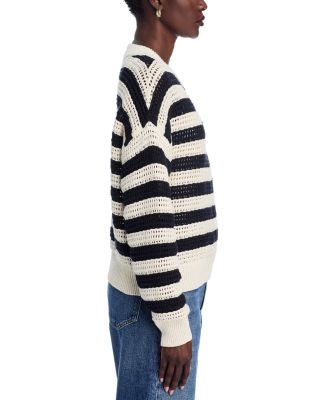 Open Knit Bomber Crewneck Cardigan Sweater