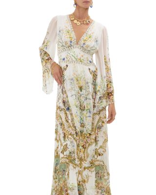 Silk Floral Flared Sleeve Maxi Dress