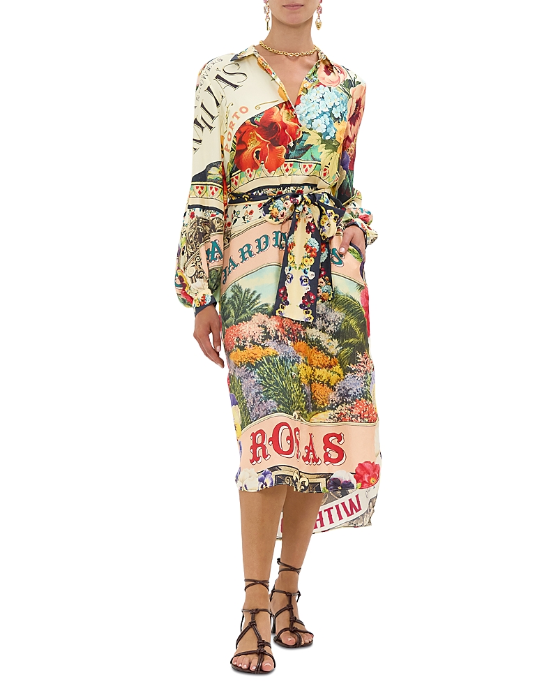 Camilla Silk Printed High Low Midi Shirtdress In Multi