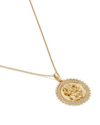 Diamond Ganesha Medallion Pendant Necklace in 14K Yellow Gold, 0.20 tcw