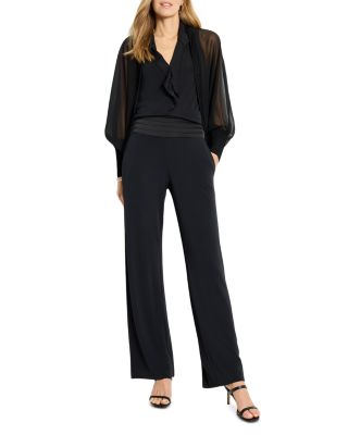 Knit Crepe Cummerbund Wide Leg Pants