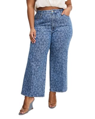 Good Waist Cropped Palazzo Jeans in Hibiscus Bloom