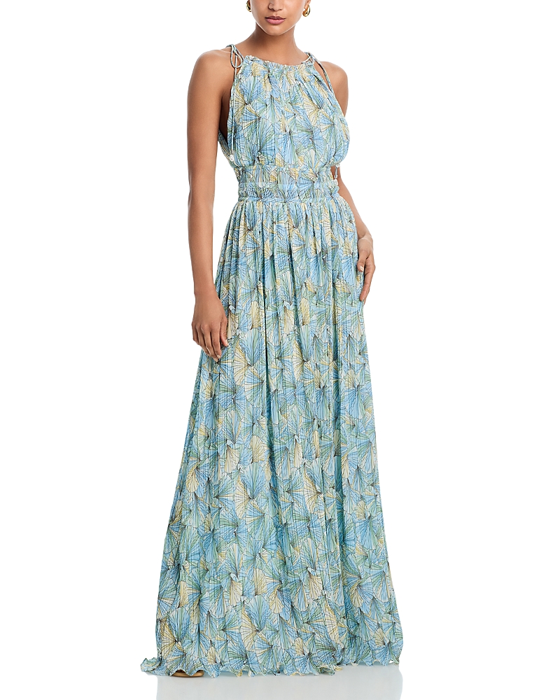 Veronica Beard Yardley Floral Pleated Chiffon Gown