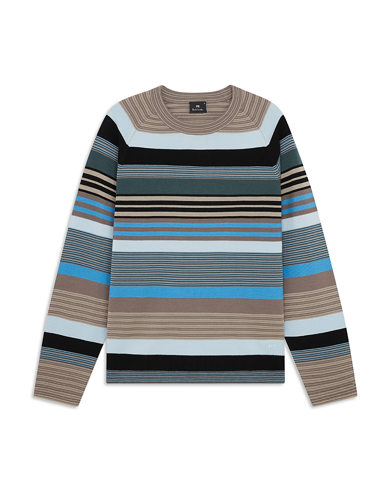 Ps By Paul Smith Grey And Blue Contrast Stripe Merino Wool Sweater In Multi