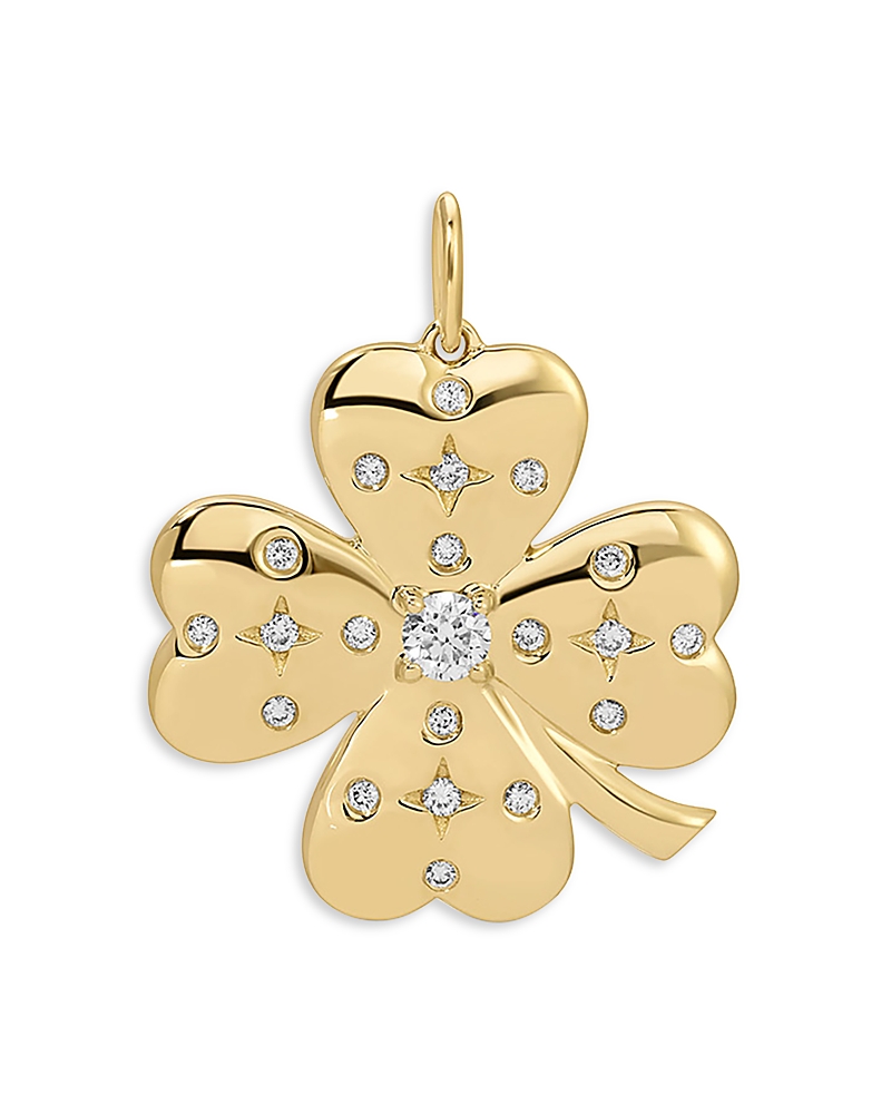 Ef Collection 14k Yellow Gold Jumbo Lucky Clover Charm With Diamonds, 0.15 Ct. T. W.