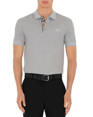 Eddie Cotton Piqu&eacute; Equestrian Knight Embroidered Slim Fit Check Placket Polo Shirt