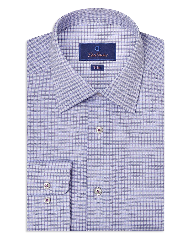 David Donahue Trim Fit Textured Dobby Check Dress Shirt