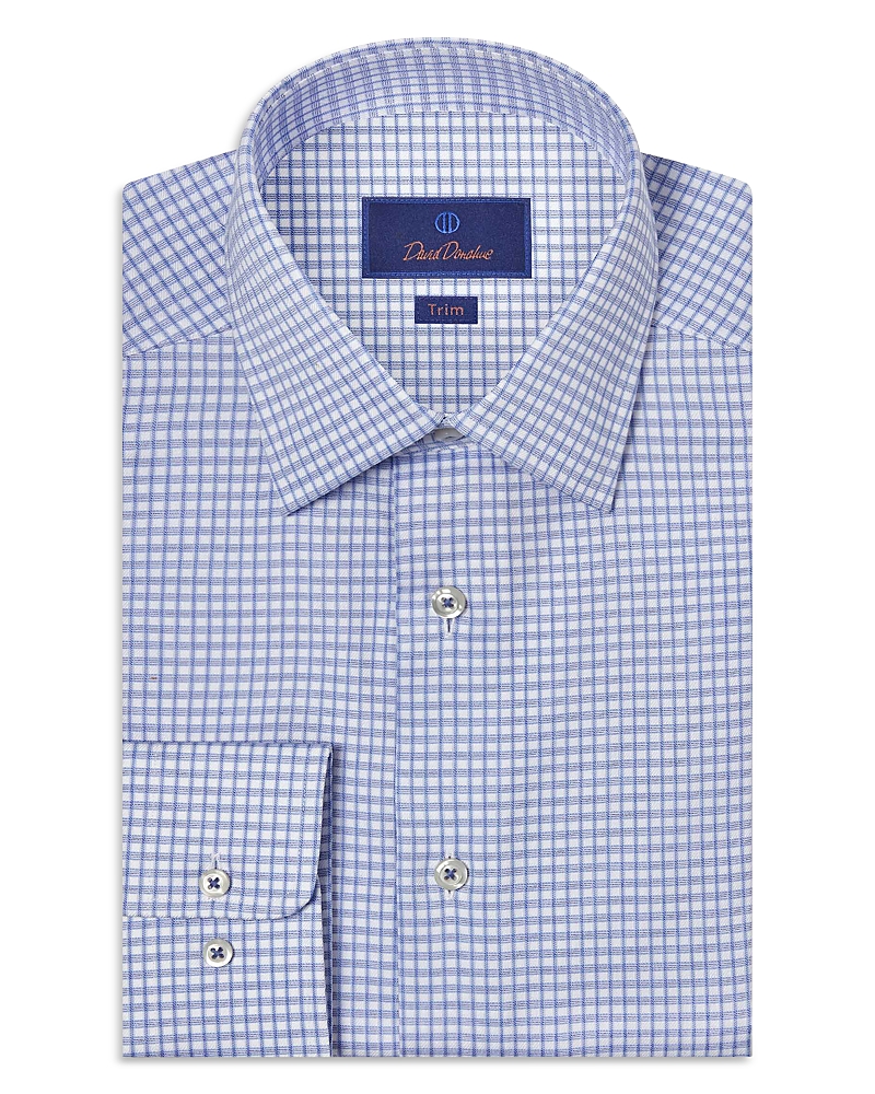 David Donahue Trim Fit Textured Dobby Check Dress Shirt